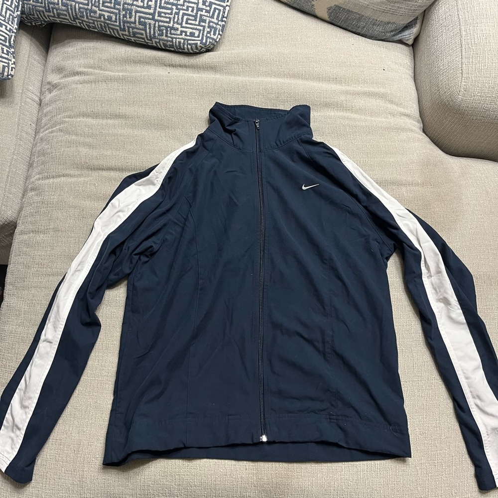 Nike Windbreaker Jacket Navy w/ White Full Zip Swoosh Medium Kids